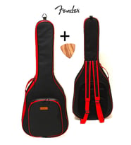 FENDER Akustik Gitar Kılıfı Kırmızı Taşıma Çantası Gigbag Softcase + Ahşap PenaSiyah