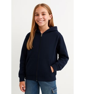 Kız Çocuk Basic Fermuarlı Kapüşonlu Okul Sweatshırt G2025-3-2 (Lacivert)