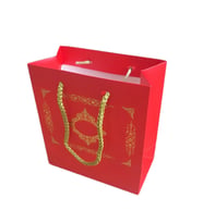 Karton İpsaplı Hediye Çantası Saray Desenli GOLD 15X17X8 10 Adet  Kırmızı