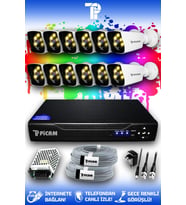 PICAM 12 Kameralı Kare 12 Dış Kamera Set HDD'siz Full HD Renkli Gece Görüşlü Güvenlik Kamerası Sistemi