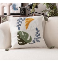 Comfort Punch Desenli Kırlent Kılıfı Kare Dekoratif Bohem Nakışlı Koltuk Yastık Kılıfı panç (Beyaz - Saks Mavi)