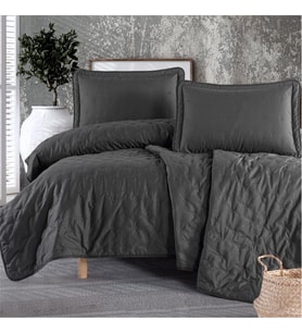 Clasy Microfiber Nakışlı Çift Kişilik Yatak Örtüsü Seti Aspendos (Füme)