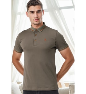 T9586 DEWBERRY ERKEK POLO YAKA T-SHIRT-HAKİ