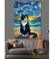 Van Gogh Tarzı Kedi Dekoratif Kanvas - Mdf Ahşap Tablo
