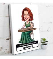 Kanun Sanatçısına Hediye Kadın Karikatürlü Kanvas Tablo