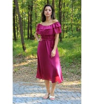 Neşeli Butik Kadın bağlama detaylı madonna yaka yeni sezon şifon elbise NB8060 (Mürdüm)