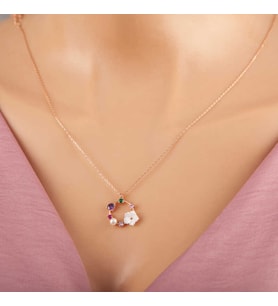 925 Ayar Gümüş Rose Renkli Taşlı Manolya Çiçeği Kadın Kolye