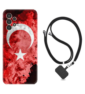 Samsung Galaxy M14 Kılıf Resimli Boyun Askılı İpli Desenli Silikon Şanlı Türk Bayrağı 1315
