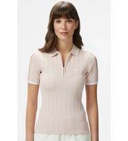 Lacoste Slim Fit Kısa Kollu Yarım Fermuarlı Polo Yaka Full Likralı Triko Tişört Pudra Pembe
