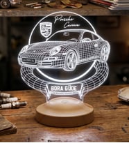 Porsche 911 Carrera Kişiye Özel 3D LED Lamba, Porsche Sevene Hediye, Klasik Spor Araba Tutkununa İsimli Masa Lambası