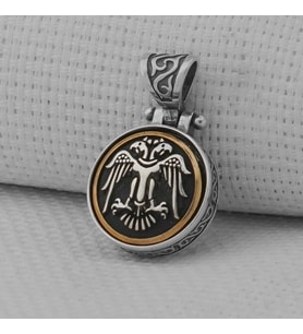Çift Başlı Kartal  Karal Zincirli Ortası Dönen 925 Ayar Gümüş Erkek Kolye Ucu