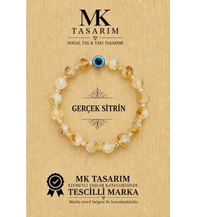 MK TASARIM GERÇEK SİTRİN TAŞI BİLEKLİK MK.7000.853- RAHATLIK-DİNGİNLİK-ENERJİ- STRES BİLEKLİĞİ