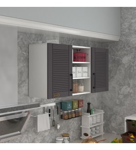 Kenzlife hazır mutfak dolabı pırasa60 gri mod2 60*120*32 mebran kapak suntalam gövde (Karışık)