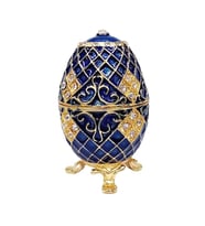 Faberge Yumurta Swarovski Taşlı Lüks Mücevher Kutusu Mavi 10cm (Karışık)