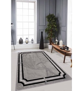 Gri Çerçeveli Kaymaz Tabanlı Makinede Yıkanabilir Halı RV065 - 100 x 160 cm