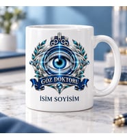 Göz Doktoru Kupa Bardak Mavi Göz ve Optik Çerçeve Desenli