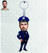 Kişiye Özel Polis Karikatürlü Ahşap Anahtarlık Bay-2-Eco