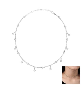 EMILIANO JEWELLERY Zirkon Taşlı Pırlanta Montür Gümüş Rengi Kaplama Choker Gümüş Kolye