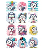 Sevimli Köpek Sticker Set 12 Parça Telefon, Tablet, Defter, Laptop Sticker