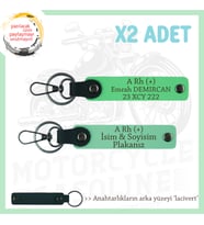 Motosiklet Sürücüsüne Özel İsim Plaka ve A Rh (+) Kan Grubu Yazılı x2 Anahtarlık, Yeşil-F Yeşil-Laci