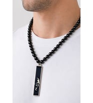 Atatürk Silüetli Siyah Mineli Dikdörtgen Kolye – Atatürk İmza - Unisex Özel Tasarım Kolye