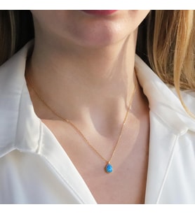 Opal Damla Modeli Gold Kaplama Gümüş Kolye