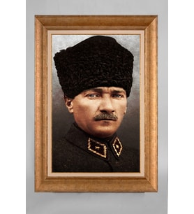 Çerçeveli Paspartulu Atatürk Tablo a355 (Gold)