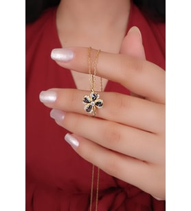 ENCİLİ SİLVER 925 Ayar Gümüş Mistik Topaz Taşlı Yonca Model Gold Renk Kadın Kolye