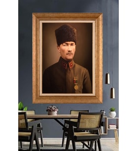 Altın Varaklı Çerçeveli Paspartulu Atatürk Tablo nh264 (Gold)