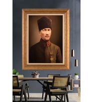Altın Varaklı Çerçeveli Paspartulu Atatürk Tablo nh264 (Gold)
