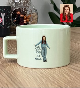 Kişiye Özel Karikatürlü Cute But Libra Terazi Burcu Lüks Pastel Fincan Doğum Günü Hediyesi