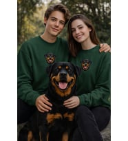 Rottweiler Köpek Desenli Sevgili Sweatshirt – Unisex Çift Kombini (Koyu Yeşil)