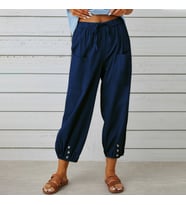 Keten Günlük Pantolon Beli Lastikli Bağcıklı (Lacivert)