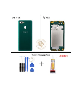 Oppo A5S Yeşil Uyumlu Lensli Orta Kasa + Yapıştırıcı ve Vida Seti Full Kasa Kapak Gövde Housing