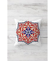 Bordo Etnik Desenli Çift Tarafı Baskılı Gizli Fermuarlı Yastık Kılıfı Kırlent Koltuk Yastık Kılıfı (Beyaz)