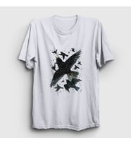 Presmono Unisex Beyaz Herd Of Birds Kuş Karga T-Shirt 321350tt