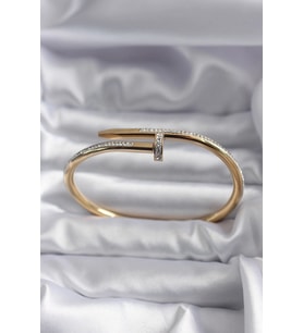 316L Çelik Gold Renk Çivi Model Zirkon Taş Detay Kadın Bileklik