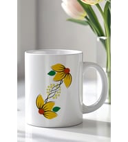Çiçek Desenli 330ml Baskılı Beyaz Seramik Kupa Bardak