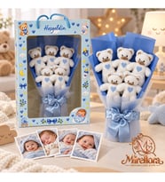 Mirellora Erkek Bebek Hediye Seti – 5 Peluş Ayıcık ve 4 Fotoğraf