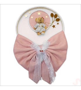 Kasnaklı Fiyonk ve Ayıcıklı 30cm Kapı Süsü - Pembe (STD)