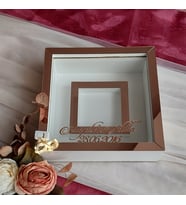 25x25 Cm Beyaz-Rose Fotoğraf Bölümlü Anı Çerçevesi! İsimli Ledli! Gül Saklama Kutusu