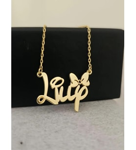 Minnie Mouse Detaylı Font Minimalist İsim Kolye 925K Gümüş (Gold)