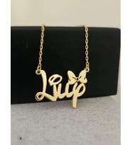 Minnie Mouse Detaylı Font Minimalist İsim Kolye 925K Gümüş (Gold)