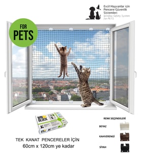 WINBLOCK PETS – Kediler için Pencere Güvenlik Ağı, Kedi Filesi Sistemi – TEK KANAT KUTU 60 x 120 Cm (Beyaz)