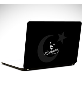 Atatürk İmza ve Bayrak Laptop Sticker 13 İnch (34X24CM)