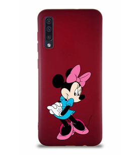 Samsung Galaxy A50 Soft Premier Kapak Minnie Mouse-F Tasarımlı Silikon Kılıf - Mürdüm (Şeffaf)