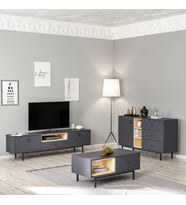 NATUREL TV ÜNİTESİ-ORTA SEHPA-KONSOL TAKIM (3'lü SET) ANTRASİT/SAFİRMEŞE