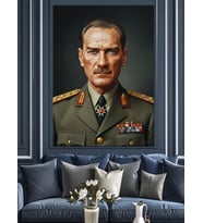 Askeri Kıyafaetli Mustafa Kemal Atatürk Dekoratif Kanvas - Mdf Ahşap Tablo