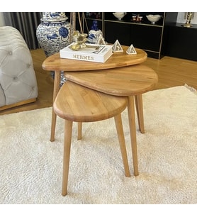 Fawdecor 3'lü Zigon Sehpa  Ahşap Açık Meşe