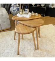 Fawdecor 3'lü Zigon Sehpa  Ahşap Açık Meşe